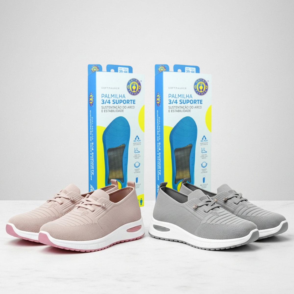 Leve 2, Pague 1: 2 Tênis Ortopédico Ultra Comfort Calce Fácil + Palmilha Grátis!